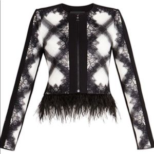 BCBGMaxazria Ostrich Feather-trim cropped jacket S